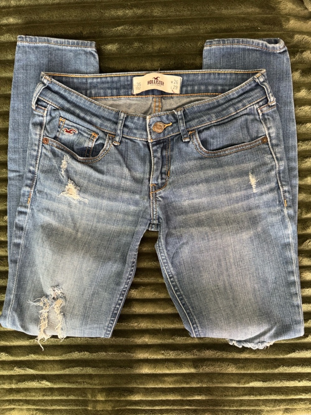 Hollister Low Rise Distressed Skinny Jeans Light Wash Ripped Size 3 W26